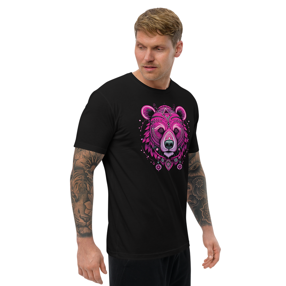 Thumbnail: Pink Jeweled Bear Face Fitted Short Sleeve T-shirt