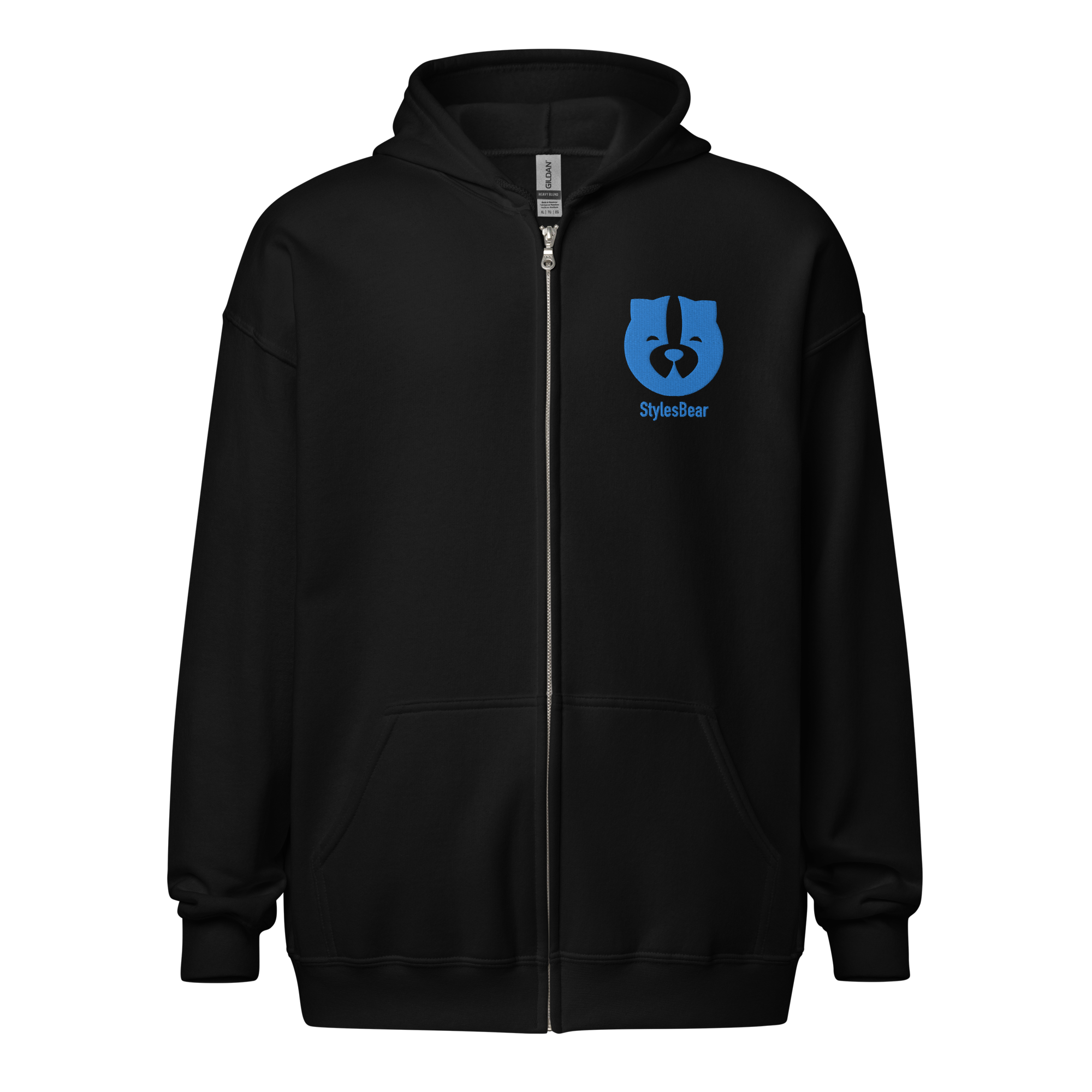 Embroidered Blue Logo on Unisex Heavy Blend Zip Hoodie