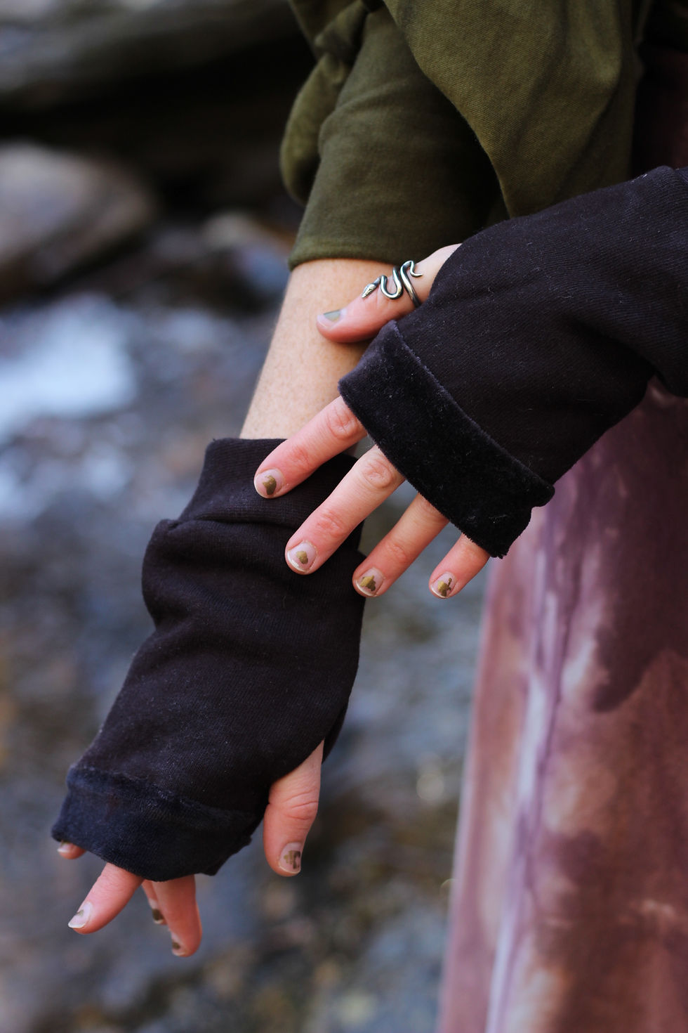 Thumbnail: Wrist Warmers in Black Fleece with Velour Lining