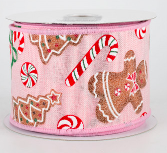 2.5" Gingerbread With Candy Ribbon: Pale Pink (10 Yards)