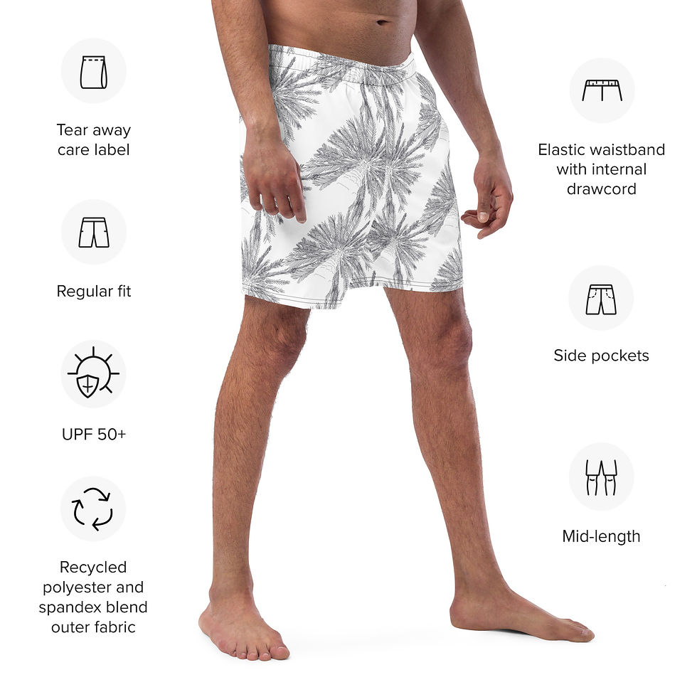 Thumbnail: Under the Palm Swim Trunks Men’s eco-friendly  with cactus print – inspired by UAE desert design