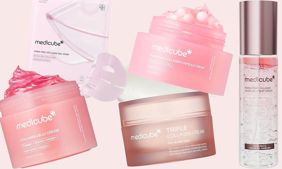 Medicube collagen help cream, medicube triple collagen cream, medicube PDRN pink collagen gel mask, medicube PDRN collagen capsule cream and medicube PDRN pink collagen glow mist serum
