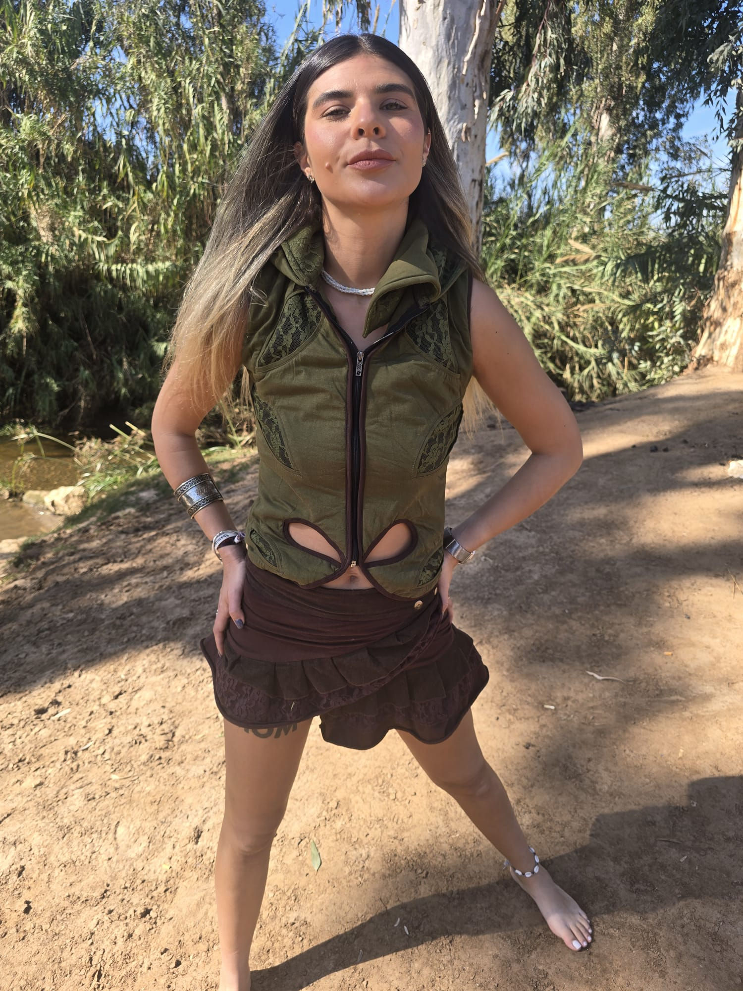 Green-brown lace vest