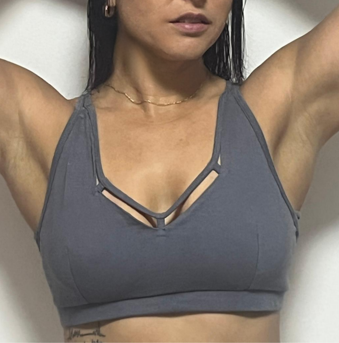 Gray mesh gauze top