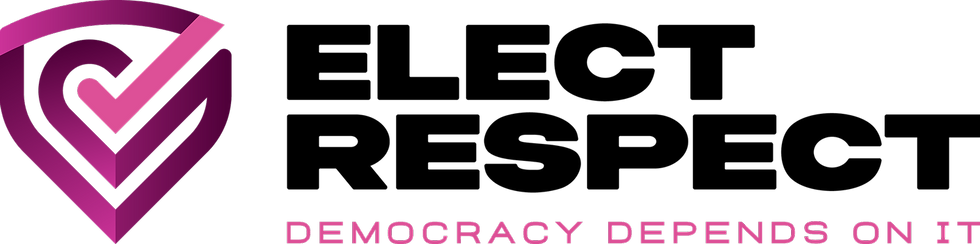 Pink heart-shaped checkmark logo beside "Vote" text. Slogan "Democracy Depends on It" below, black background.