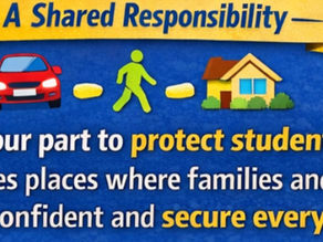 Infographic with tips for safe school zones, highlighting speed limits, illegal turns, parking, pedestrian safety, neighbor respect, and patrols.