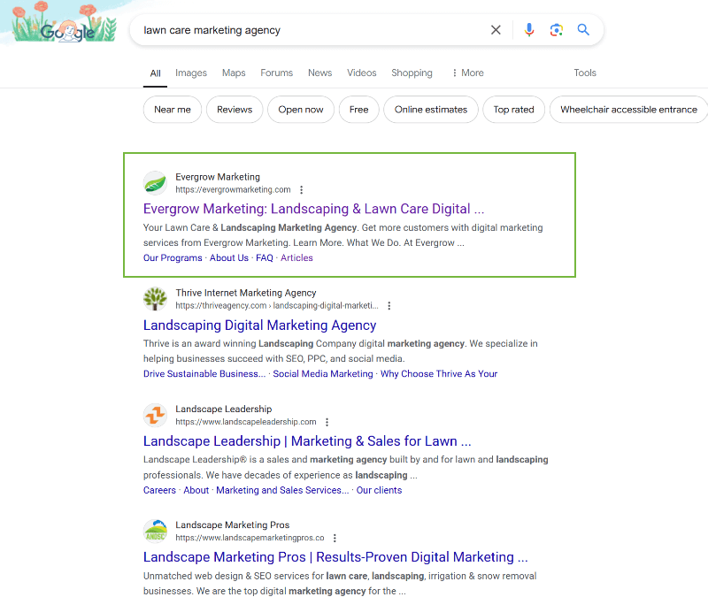 Our Agency Ranking Number One in Google for Lawn Care Marketing Agency