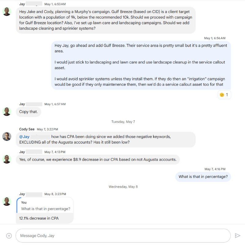 Internal Agency Chat on Applying Successful Tests to Other Accounts