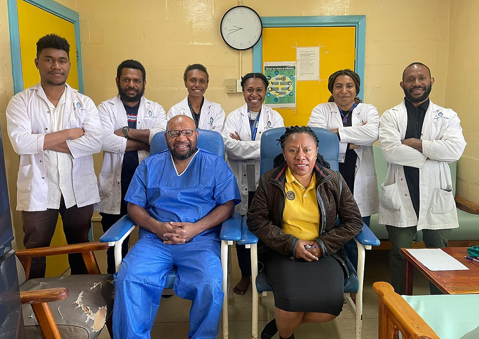 Trainee medical students with their supervisors, Dr Jameson Boas and Dr Francisca Kopune, Mt Hagen Clinical School