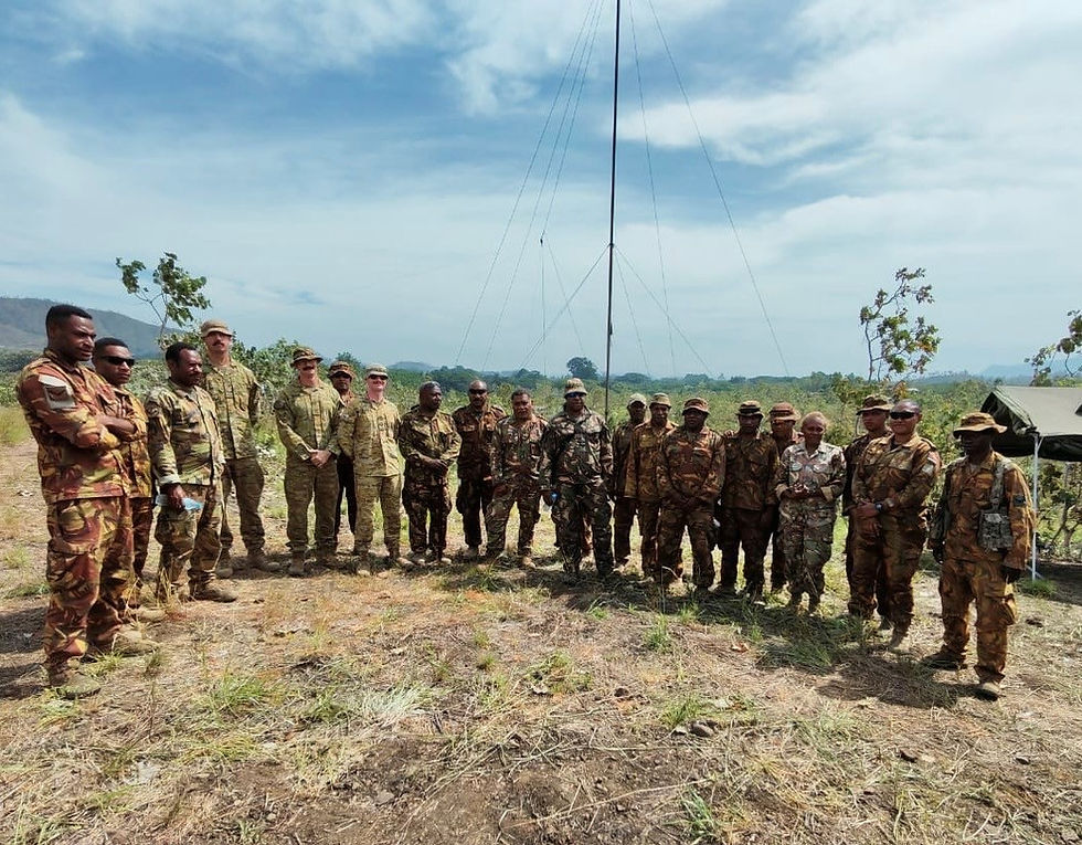 Participants and instructors from Papua New Guinea Defence Force completing a specialised communications course, along with support staff from the Australian Defence Force.