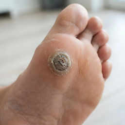 Common presentation of a plantar wart.