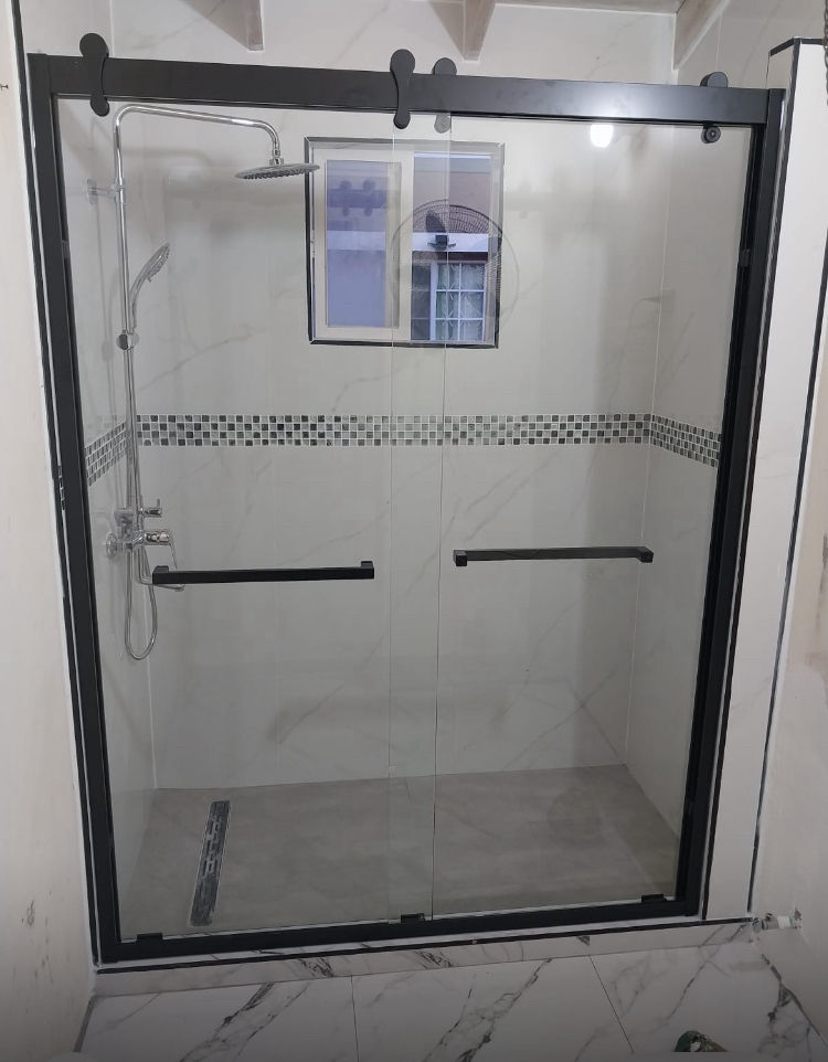 Double Sliding Glass Shower door 8mm (Black or Chrome )
