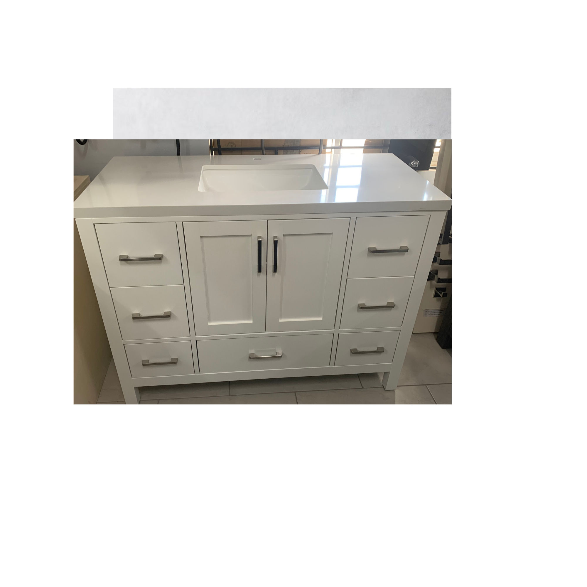JameliaPlus - Wooden Vanity with Doors, Drawers, Quartz Top , Sink and backsplas