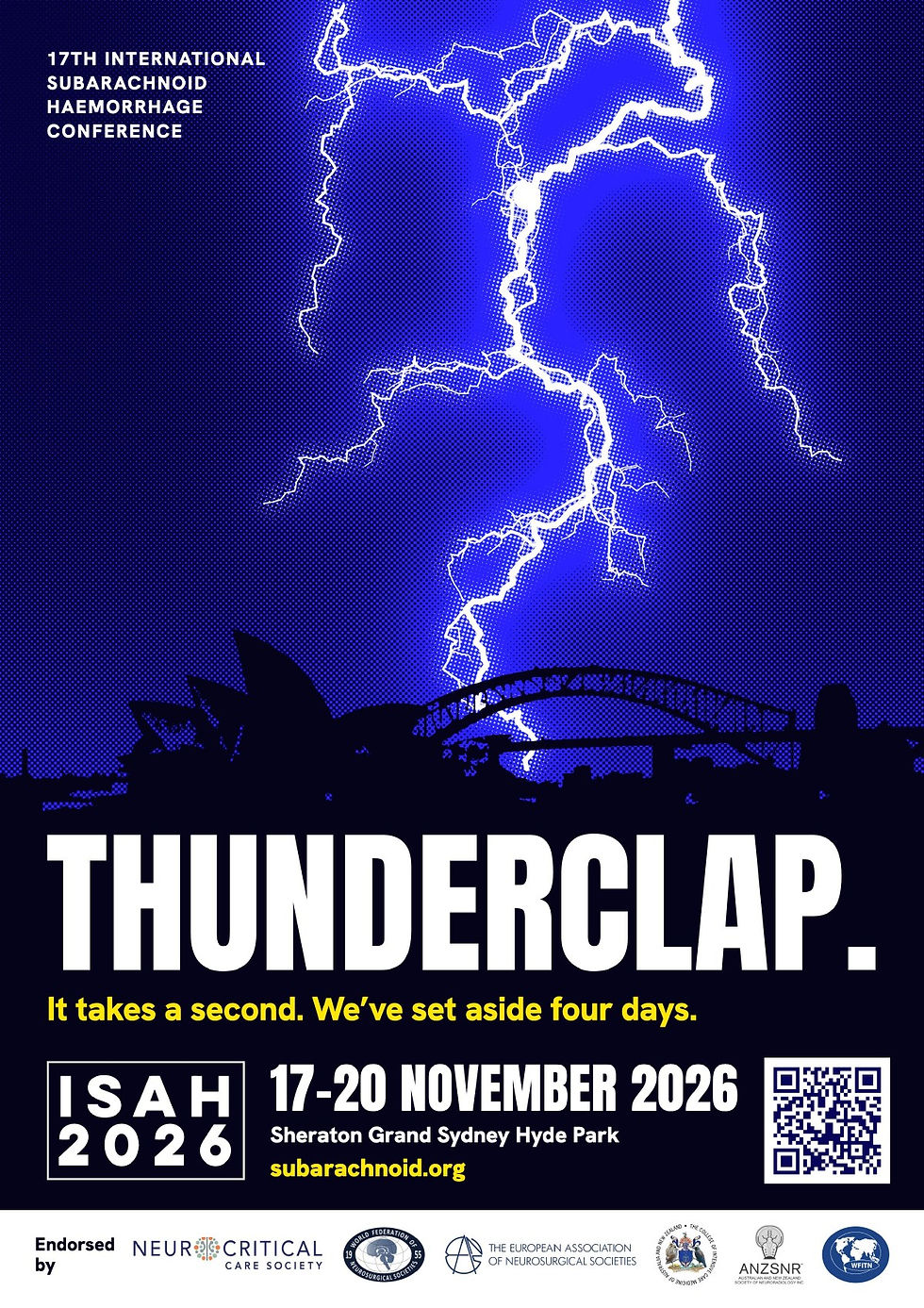 ISAH 2026 poster: lightning over the Sydney Opera House and Harbour Bridge, with the word THUNDERCLAP
