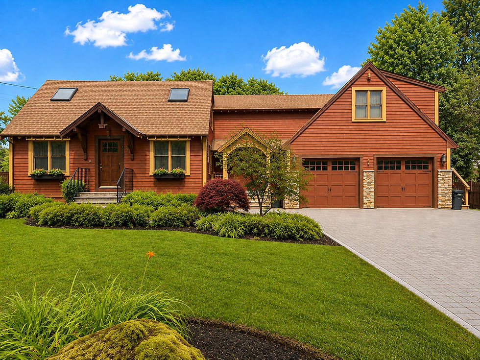 Wide-angle view of a Stoughton home exterior with a welcoming entry and attached garage