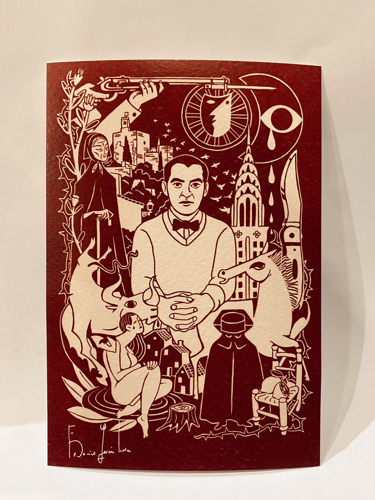 POSTAL LORCA - Blanco sobre burdeos