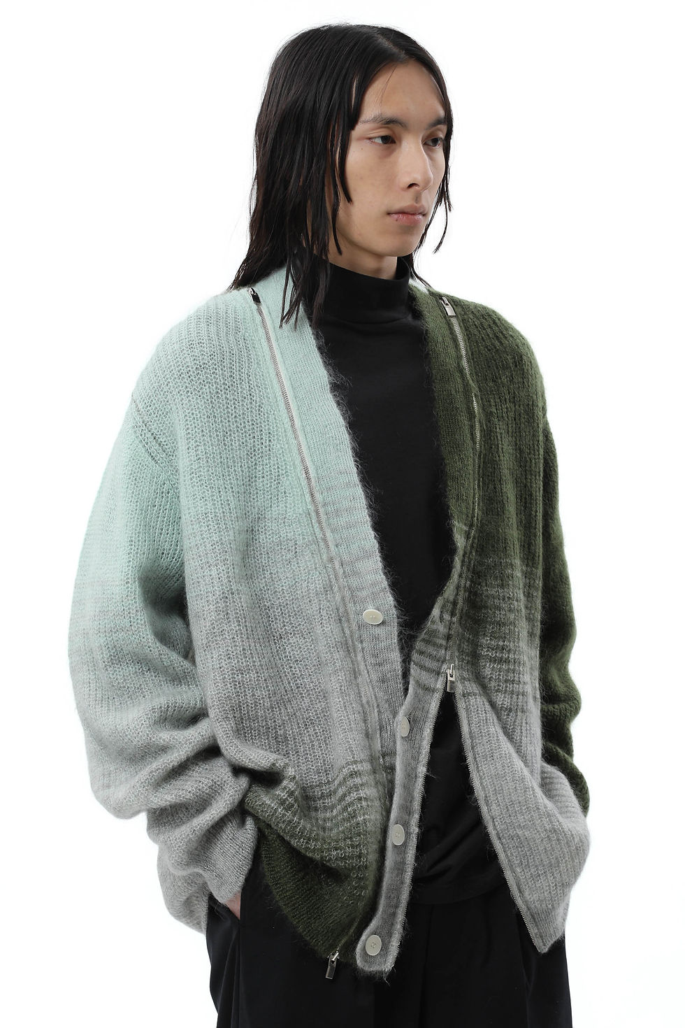 WO/NY MOHAIR GRADATION ZIP CARDIGAN
