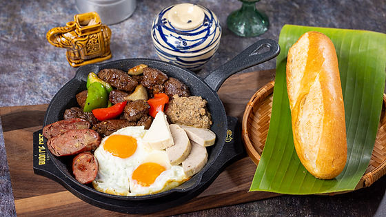 Egg, Pork Roll, MeatBall, Sausage, Pate & Filet Mignon Shaken Beef w/Baguette