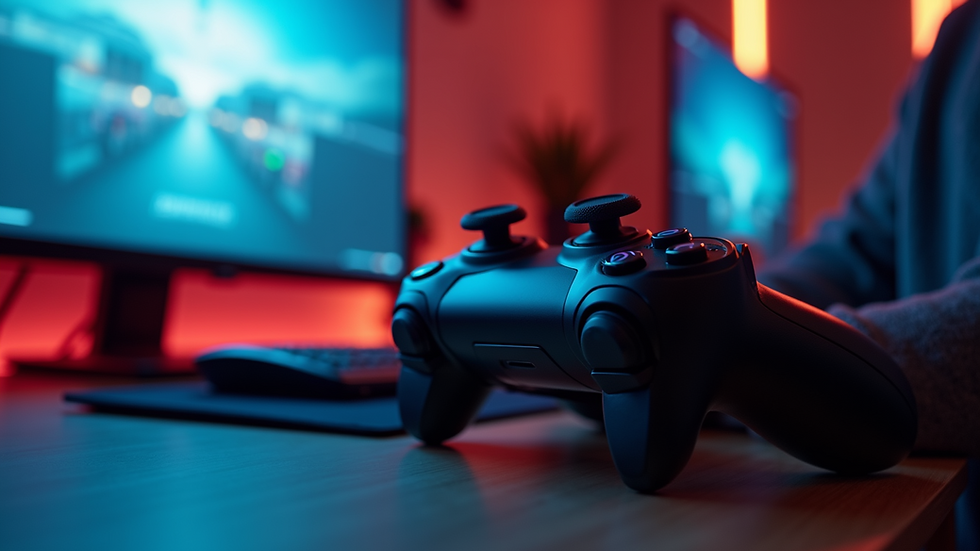 Close-up view of an adaptive gaming setup with specialized controllers