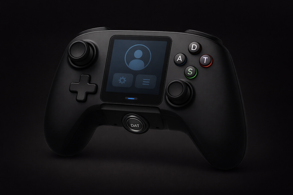 Close-up view of a DAT AXION™ controller showcasing its unique design