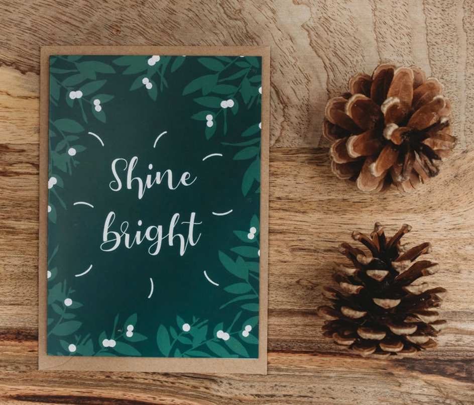 Thumbnail: Shine Bright Emerald Green & White Mistletoe Christmas Card