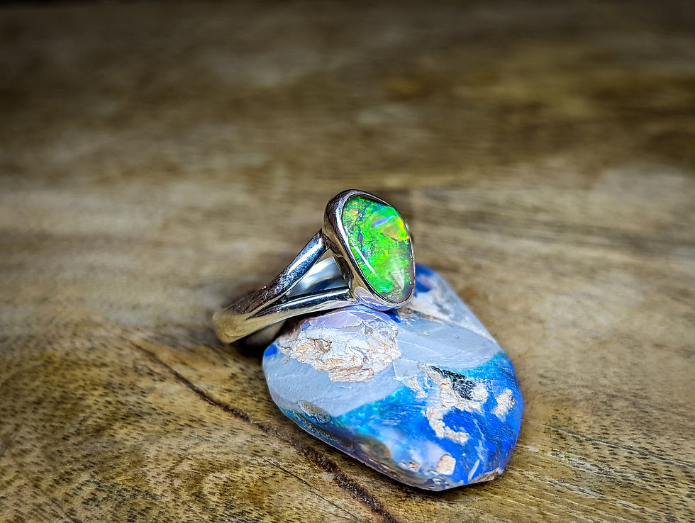 Sublime bague opale noire d'Australie argent 925, taille 59 FR, 8.75 US, anneau