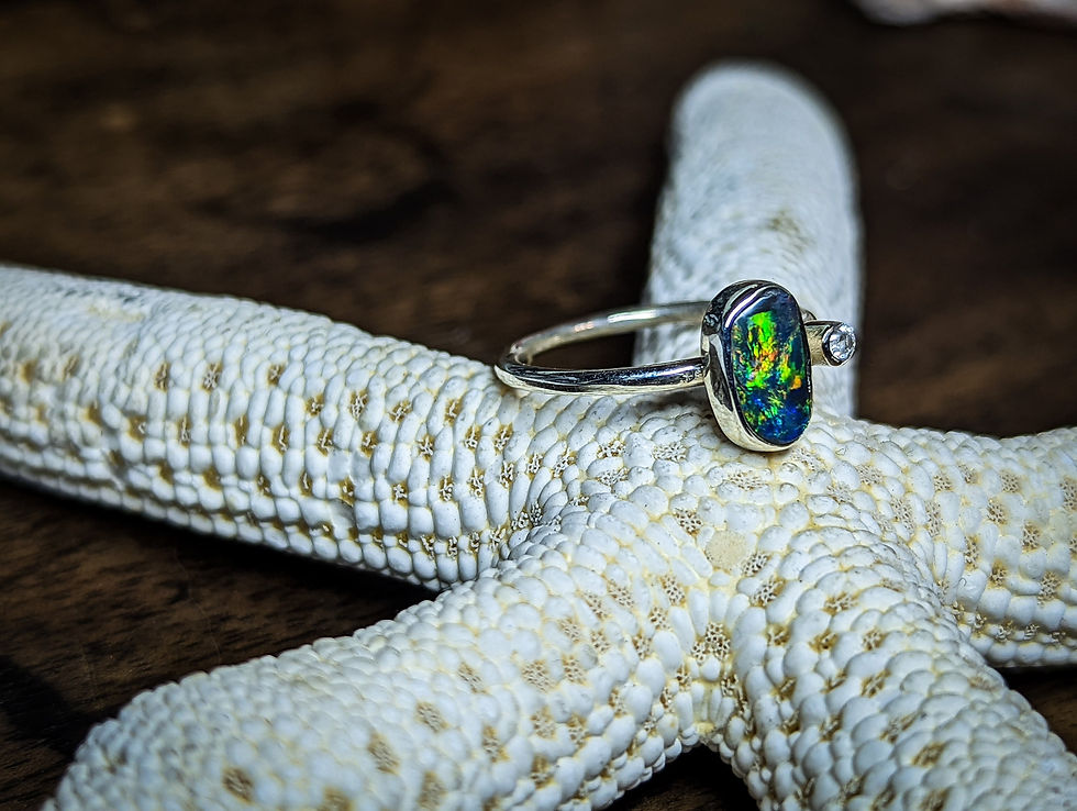 Miniature : Bague en argent 925, avec sublime opale noire d'Australie  taille 49 FR, 5 US.