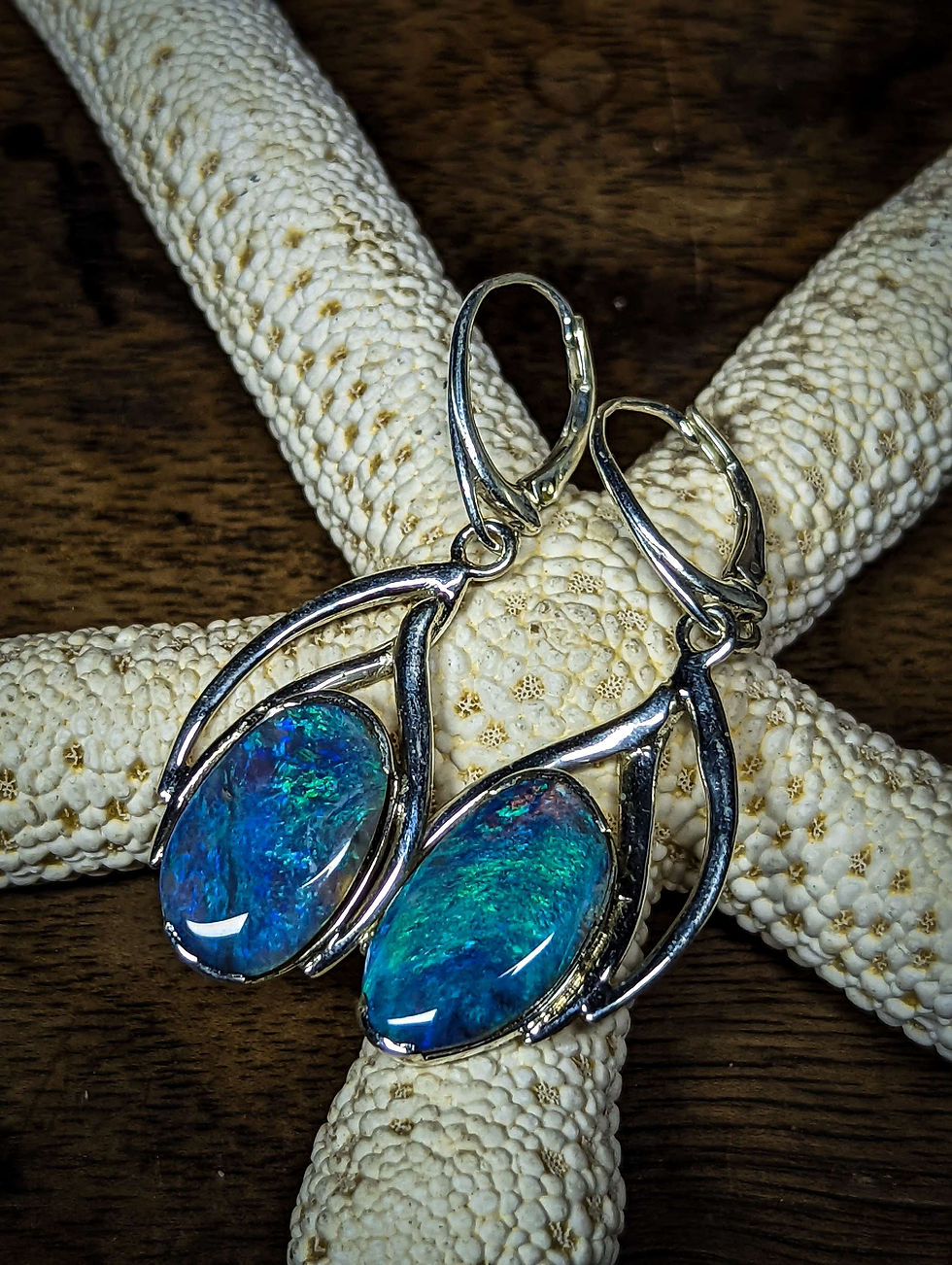 Miniature : Boucles d'oreilles créateur, avec opales noires d'Australie en argent 925