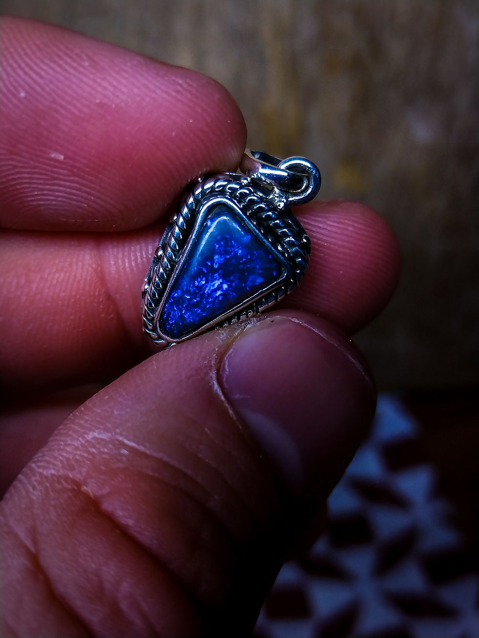 Miniature : Superbe pendentif opale noire d'Australie, argent 925, style ethnique