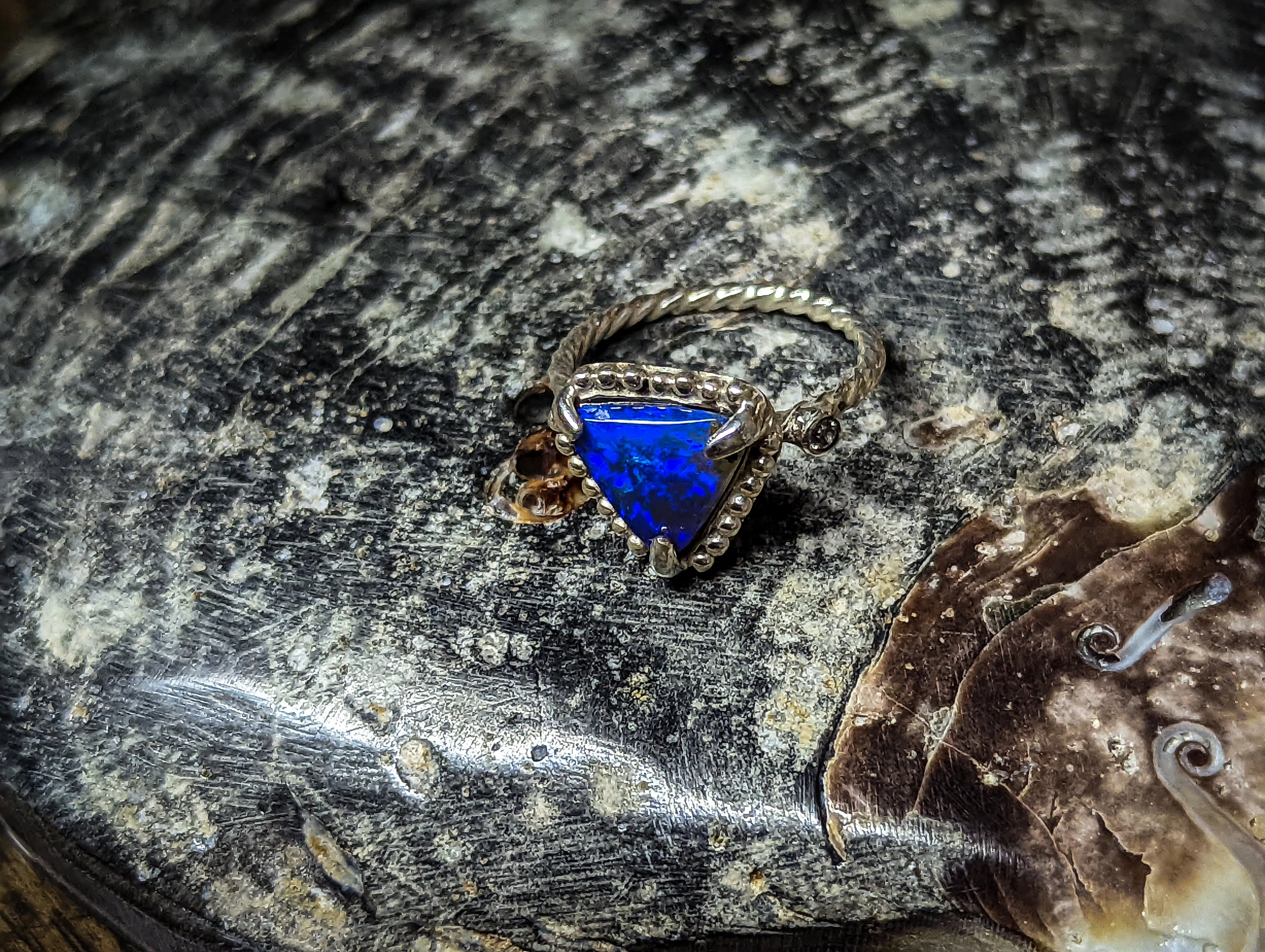 Bague opale crystal d'Australie argent 925, taille 52 FR, 6 US