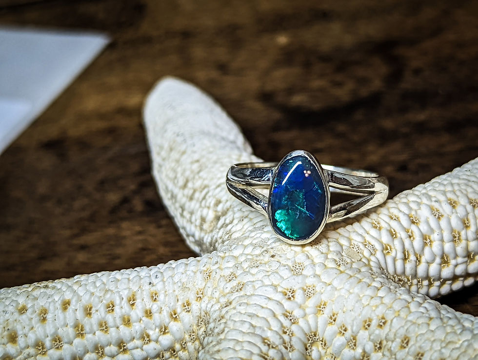 Miniature : Bague double anneau en argent 925 avec une opale d'Australie, taille 55 FR, 7.5 