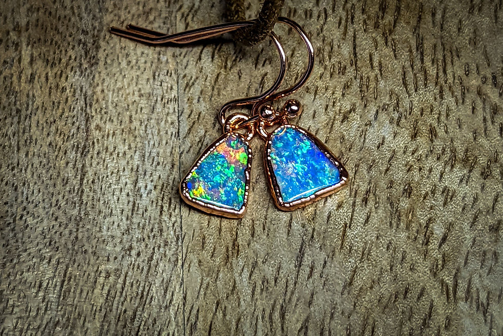Miniature : Boucles d'oreilles en opales d'Australie, en cuivre, electroformage, earrings so