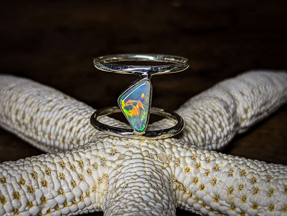 Miniature : Bague double anneau opale d'Australie argent 925, taille 52 FR, 6 US