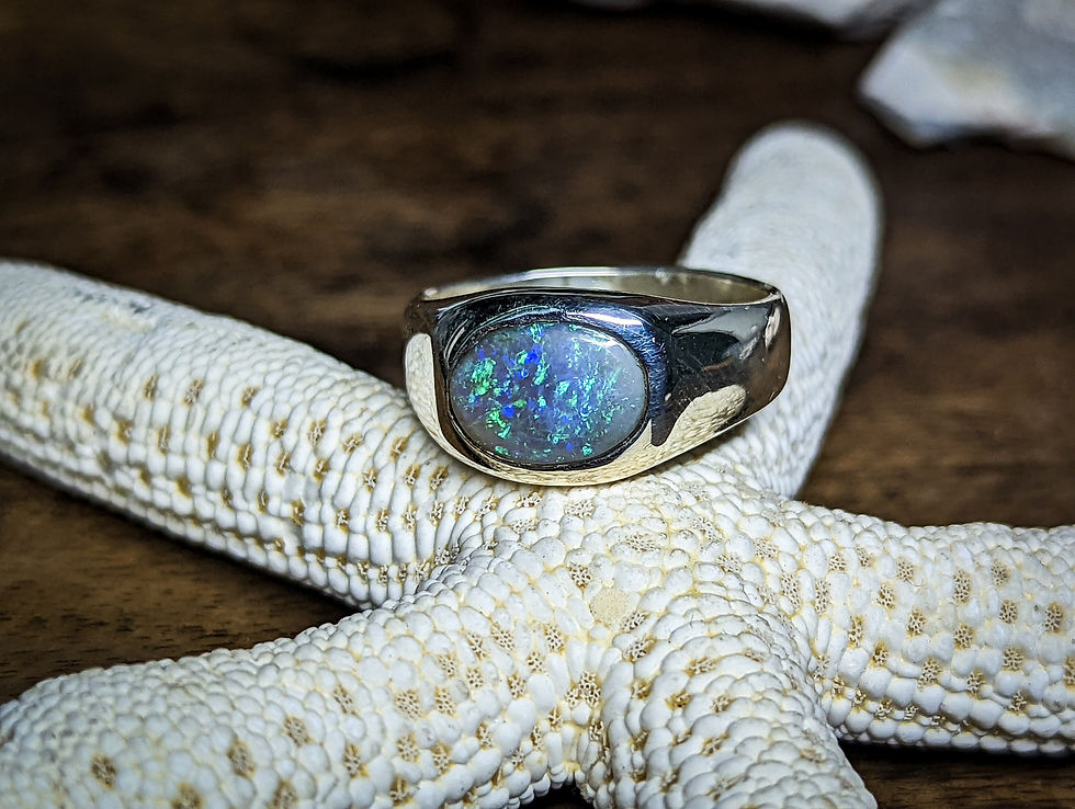 Miniature : Bague homme en opale sombre d'Australie, anneau argent 925 homme / chevalière ar