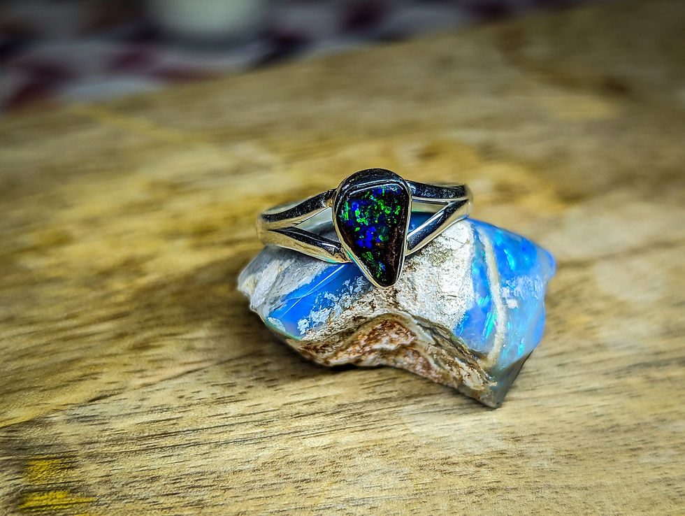 Miniature : Bague double anneau en argent 925 avec une opale boulder d'Australie, taille 55 