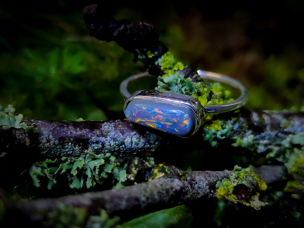 Miniature : Bague opale noire d'Australie argent 925, taille 53 FR, 6.5 US.