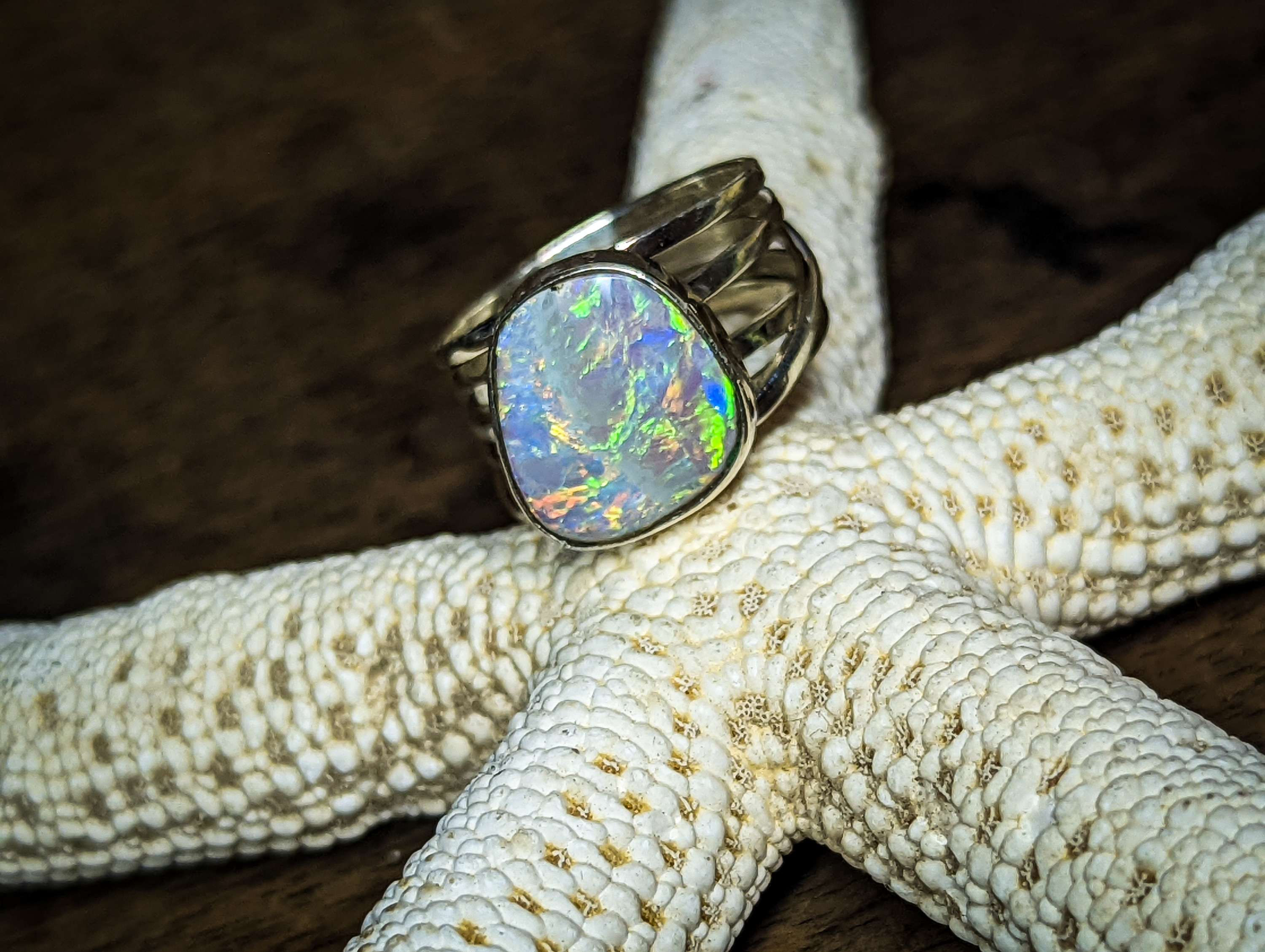 Bague opale sombre d'Australie en argent 925, taille 53 FR, 6.5 US