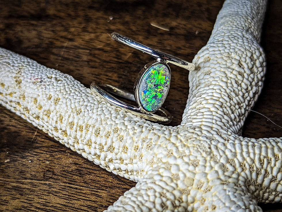 Miniature : Bague double anneau opale d'Australie argent 925, taille 55 FR, 7.5 US