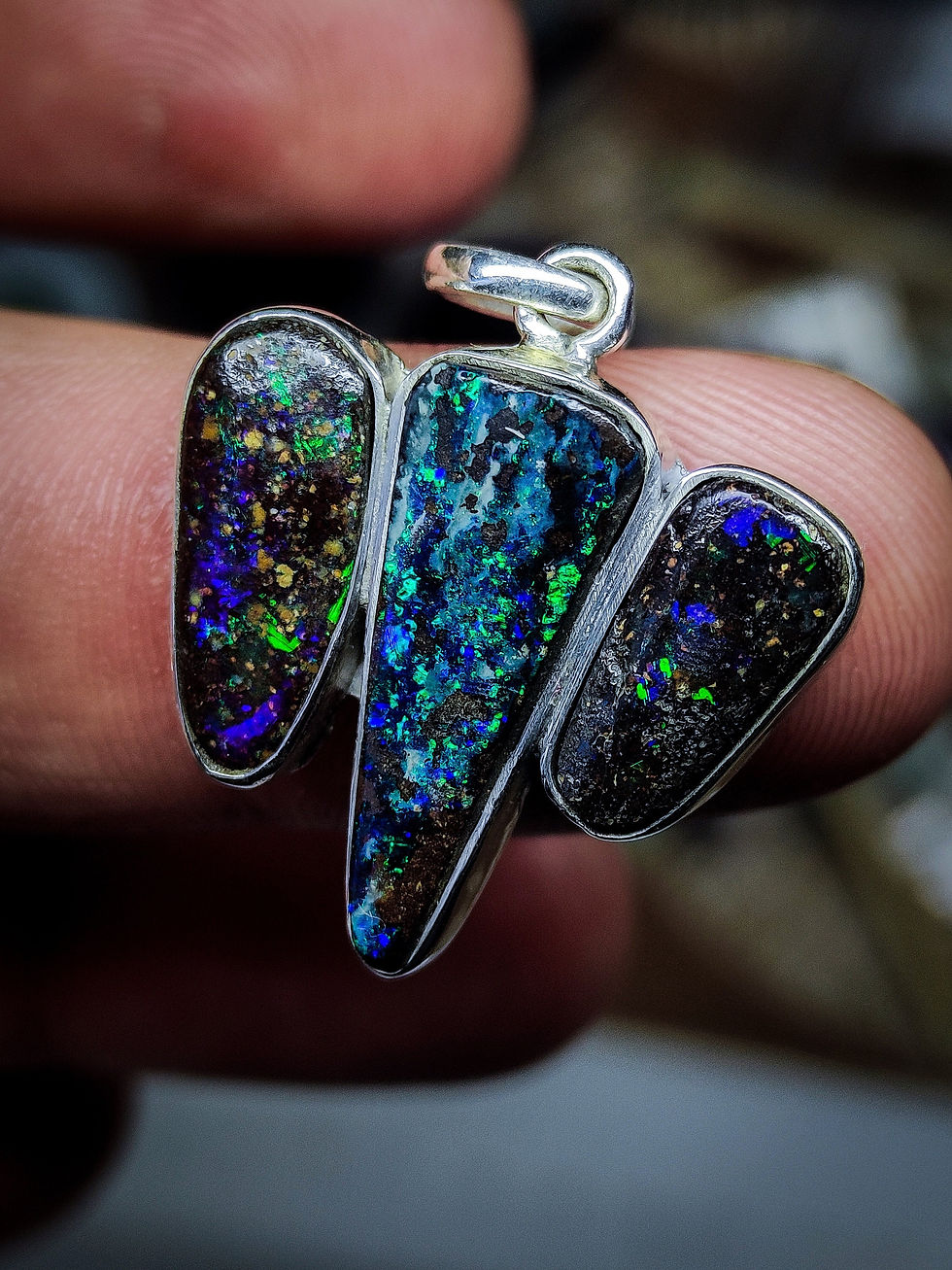 Pendentif trio d'opales boulder d'Australie, argent 925