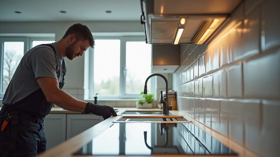 Eye-level view of a City & Guilds certified installer working on a kitchen installation