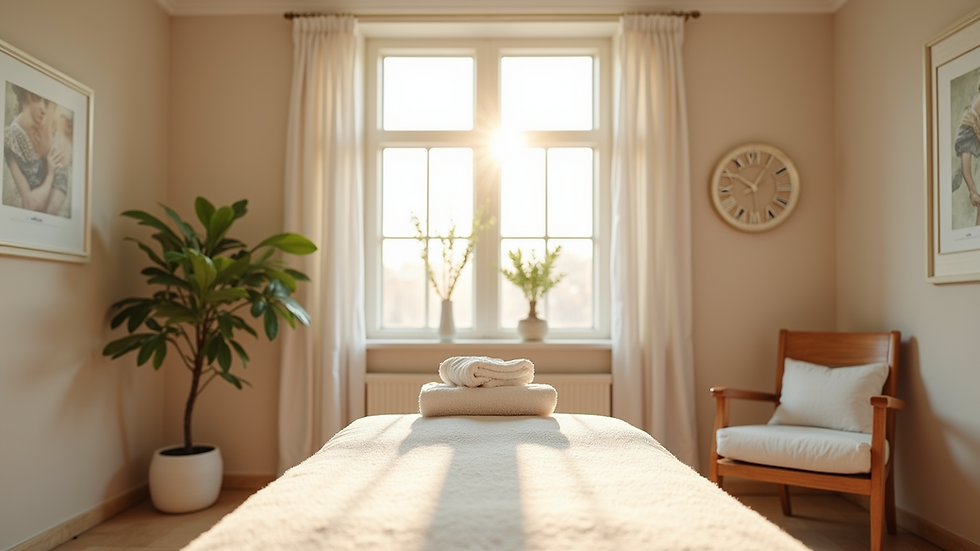 Eye-level view of a serene wellness room with natural light and calming decor