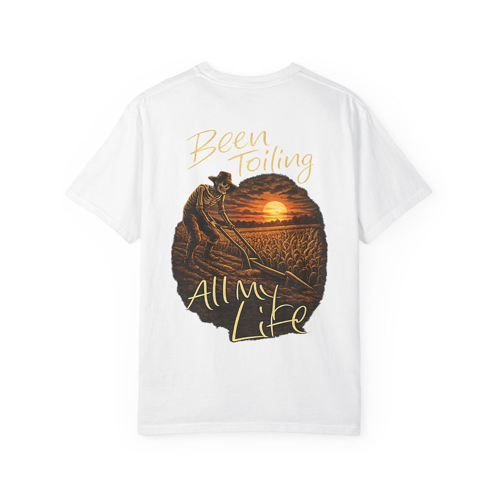 Thumbnail: Been Toiling All My Life T-Shirt | Vintage Farmer Plow Sunset Graphic