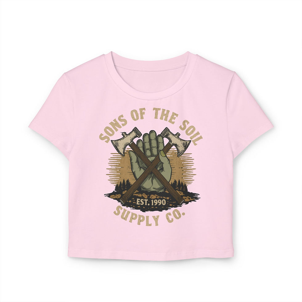 Thumbnail: Sons of the Soil Graphic Baby Tee – Rustic Camping Axe Emblem