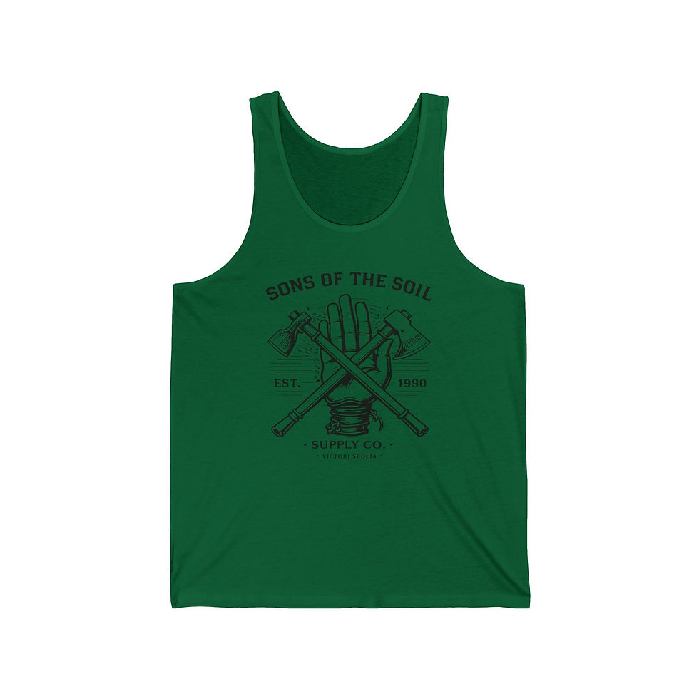 Thumbnail: Sons of the Soil Gardening Tank Top – Vintage Garden Tools Graphic