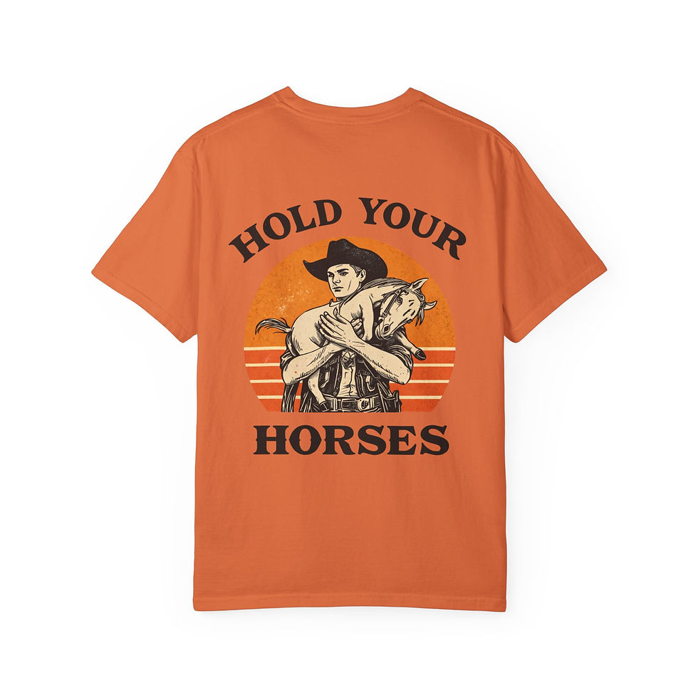 Thumbnail: Hold Your Horses T-Shirt | Vintage Cowboy Sunset Graphic