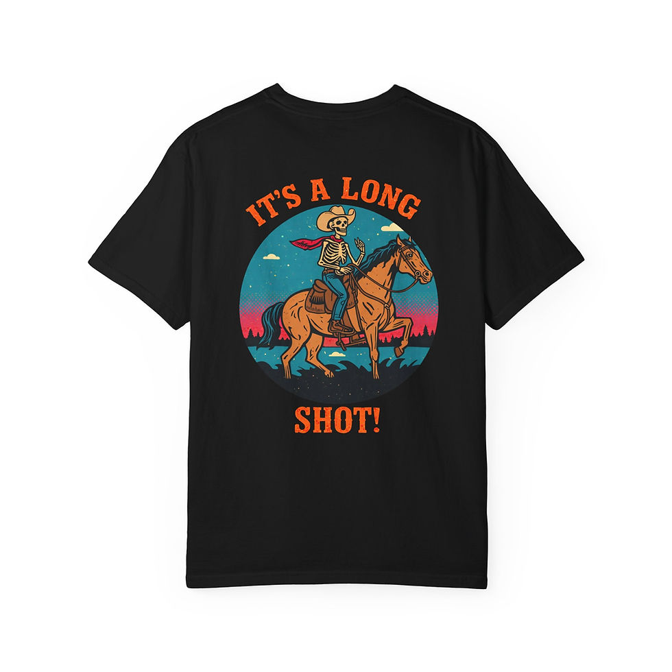 Thumbnail: Graphic T-Shirt — "It's a Long Shot" Western Skeleton Rider
