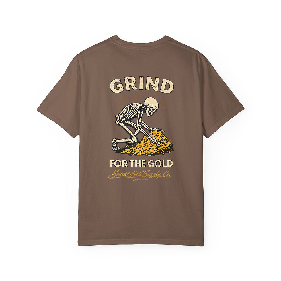 Thumbnail: Grind For The Gold T-Shirt — Skeleton Miner Graphic Tee