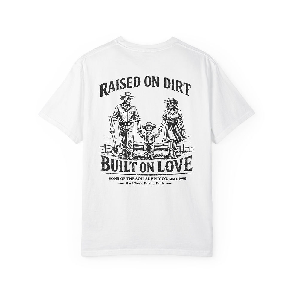 Thumbnail: T-Shirt — "Raised on Dirt, Built on Love" Vintage Family Farm Graphic Tee
