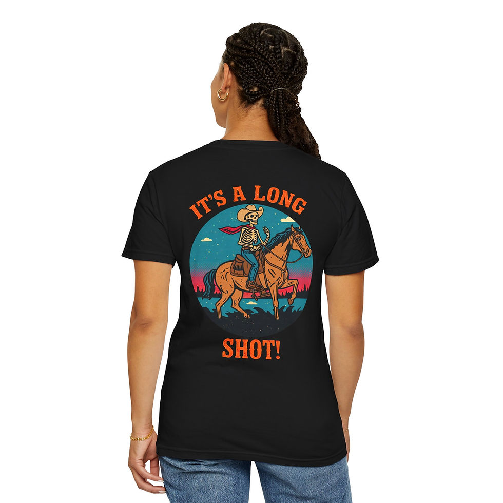 Thumbnail: Graphic T-Shirt — "It's a Long Shot" Western Skeleton Rider
