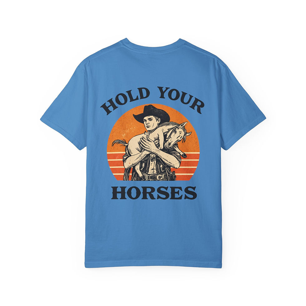 Thumbnail: Hold Your Horses T-Shirt | Vintage Cowboy Sunset Graphic